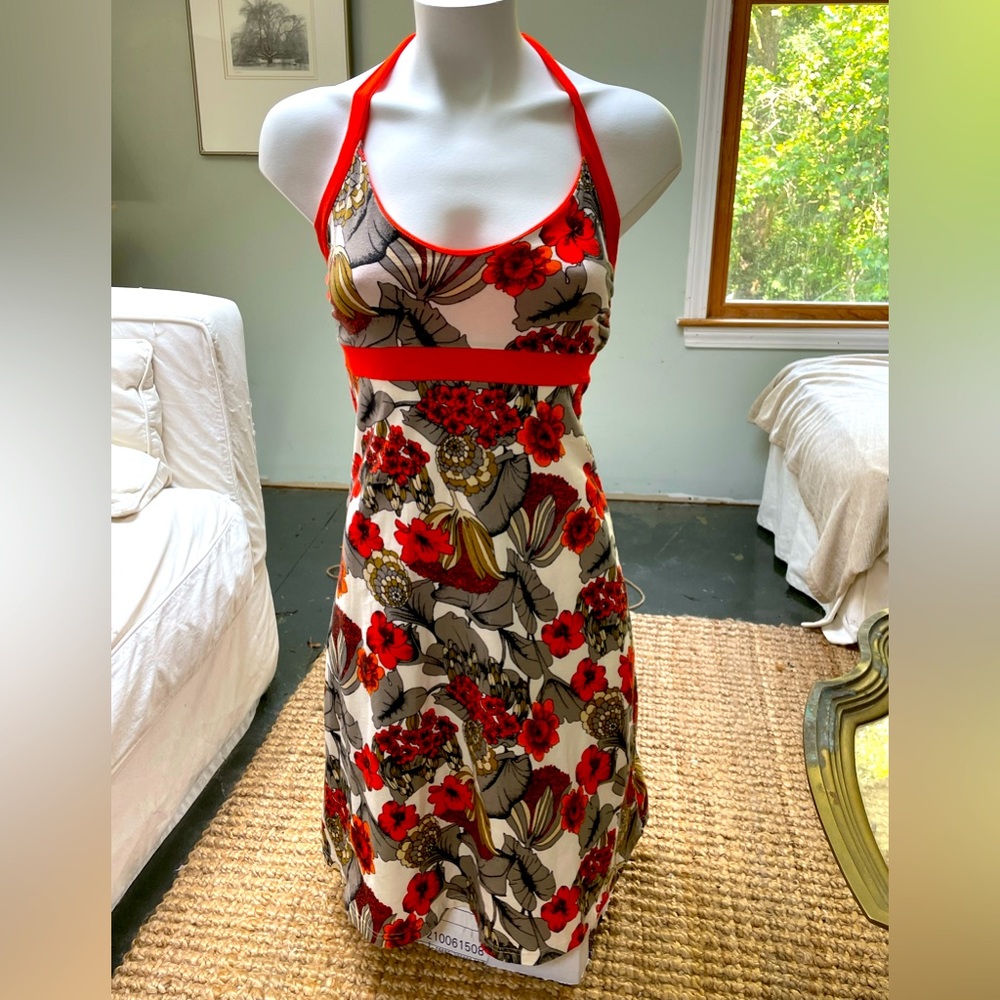 Patagonia lliana Orange Floral Halter Dress Size Small